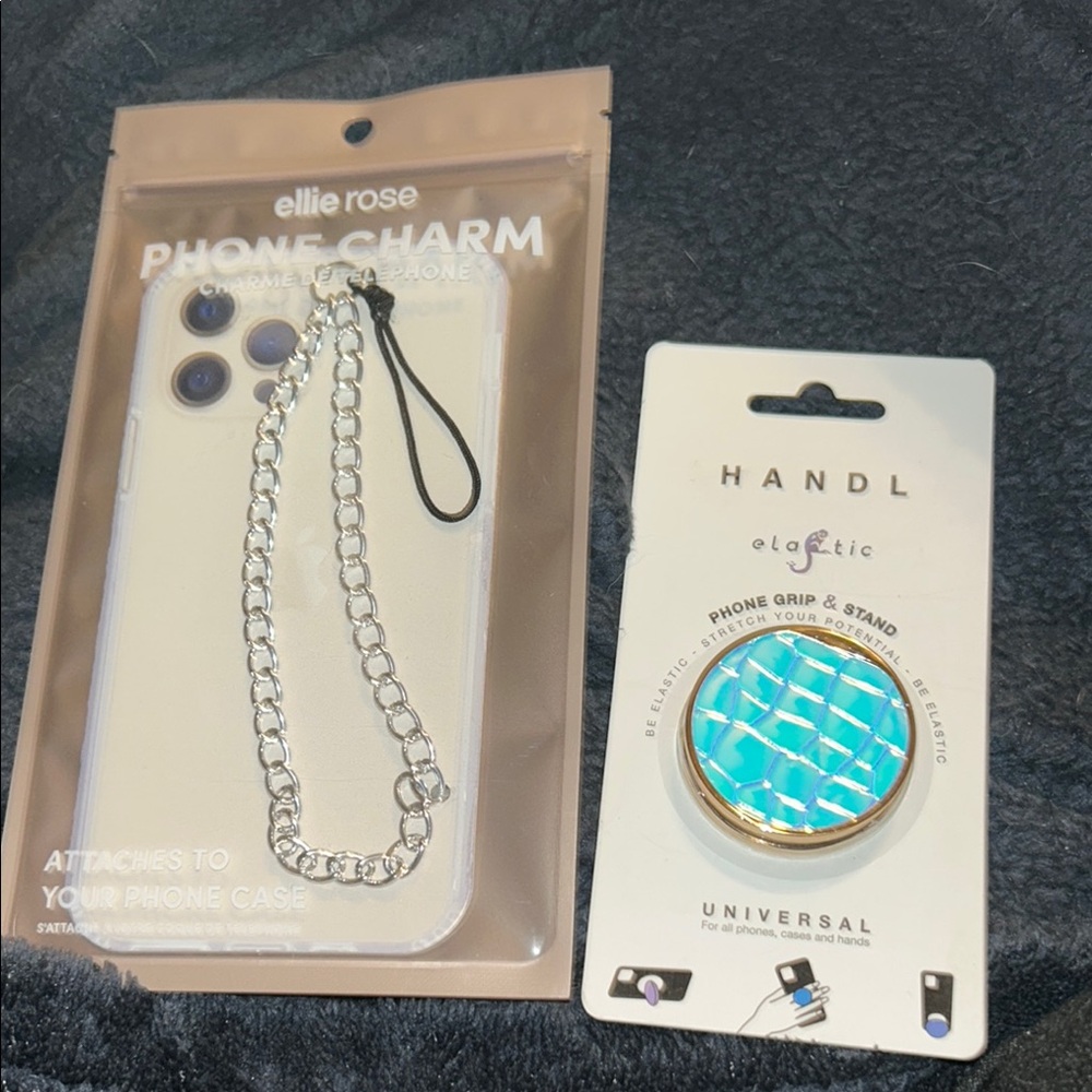 Phone Charm with Chain - Silver & Iridescent Phone Grip & Stand New